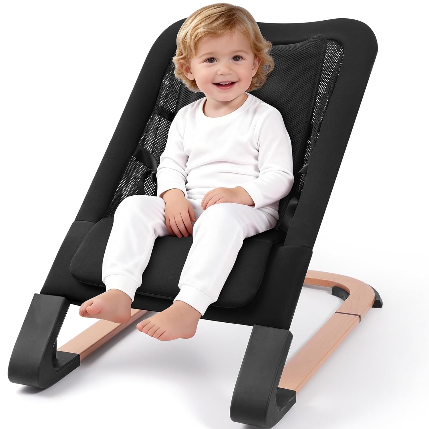 Baby Bouncer for Newborns 0-12 Months: 0-5 Years Portable Infant boy Bouncer Seat Chair in Black with Adjustable Recline & 3-Point Harness, Supports Up to 60 lbs