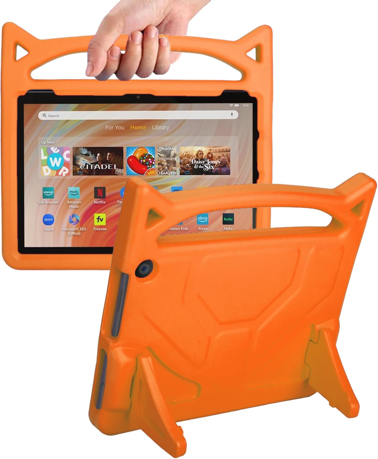 Lightweight Shockproof Case for 10 Tablet, Incompatible with iPad Samsung TCL,SHREBORN Kids Covers with Stand-Orange