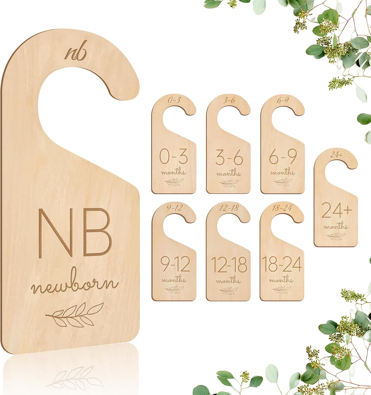 Wooden Baby Closet Dividers – 8 Pcs Double-Sided Design for Newborn Nursery Room Wardrobe Storage by Months Size – Perfect Toddler Clothes Organizer (Olive-1)
