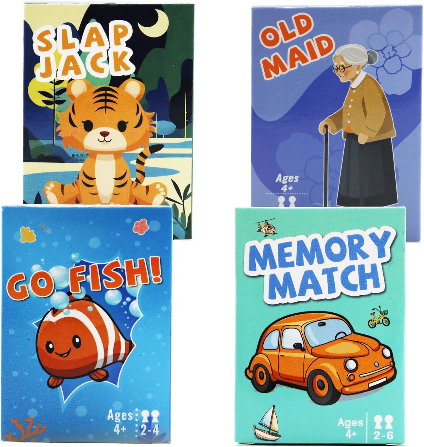 Card Games for Kids Ages 4-8, Go Fish,Old Maid Card Game and Memory Games Card, Fun Classic Kid Toddlers Games for Family Game Night Party Travel Preschool Classroom,Stocking Stuffers Gifts,4 Decks