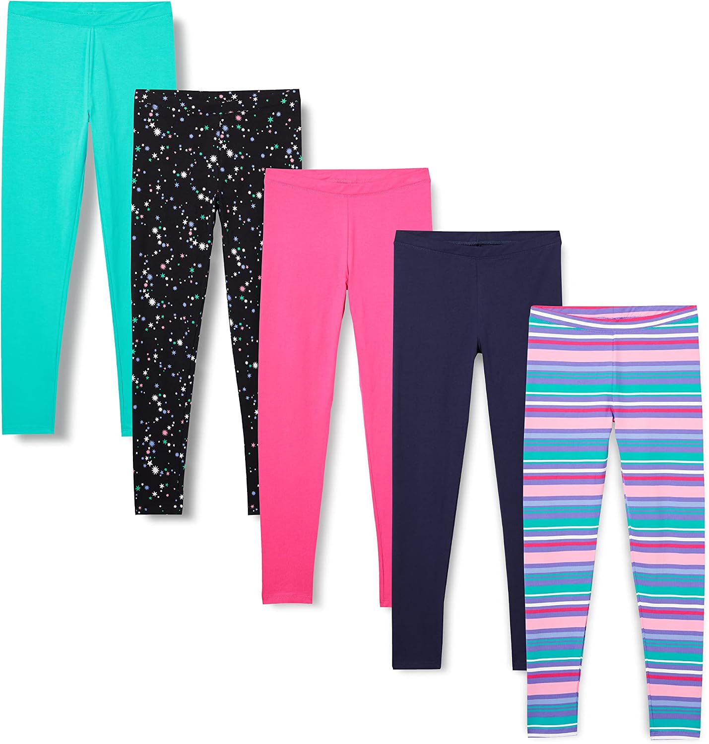 Amazon Essentials Girls’ Cotton Stretch Leggings, Multipacks