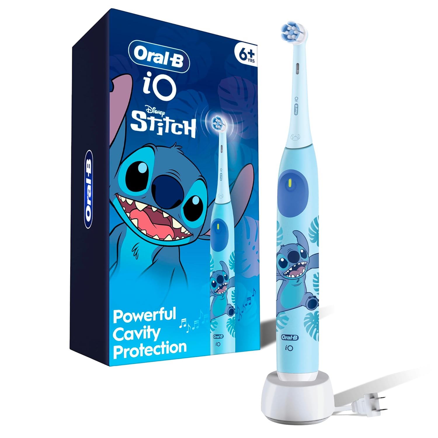 Oral-B iO Kids Rechargeable Electric Toothbrush, Stitch with 1 Brush Head – Automatic Pressure Sensor – 3 Cleaning Settings – 2 Min Music Timer – 28 Day Battery Life