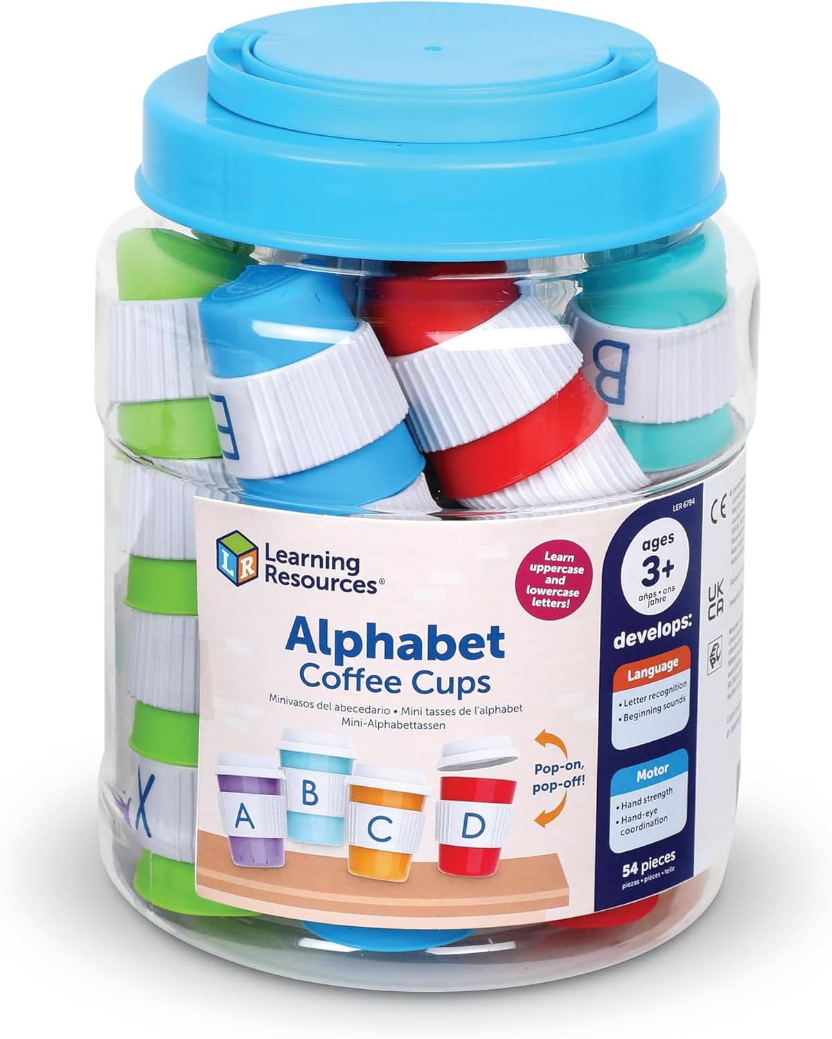Learning Resources Alphabet Coffee Cups – ABC Toys, Phonics Practice, Reading Readiness, Language Development, Letter Toy for Toddlers, Matching Game, Preschool Activities, Gifts for Kids