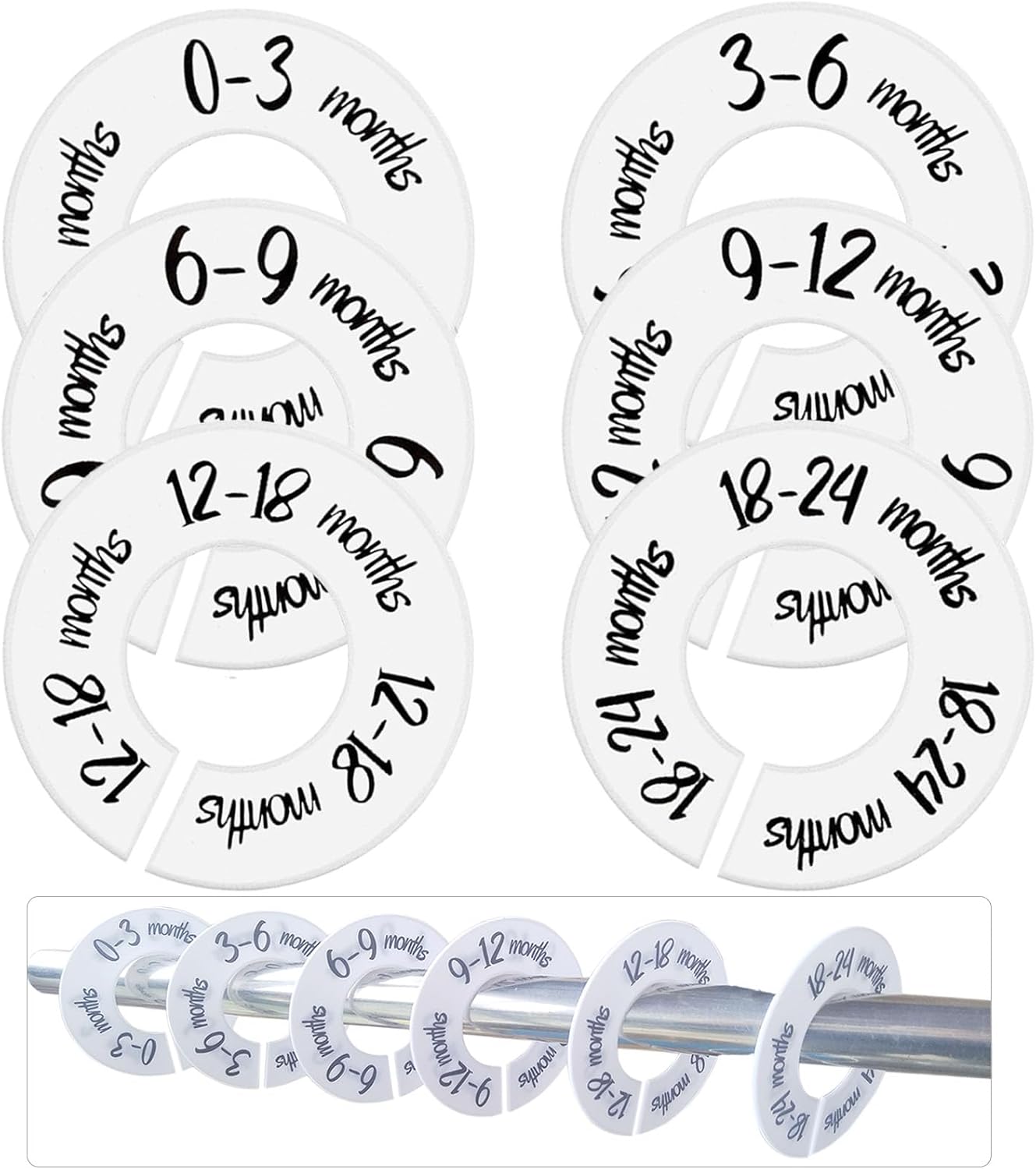 6-Piece Baby Closet Dividers, Unisex Baby Clothes Size Dividers,Nursery Closet Dividers for 0-24 Months Clothes Organizer and Most Rods