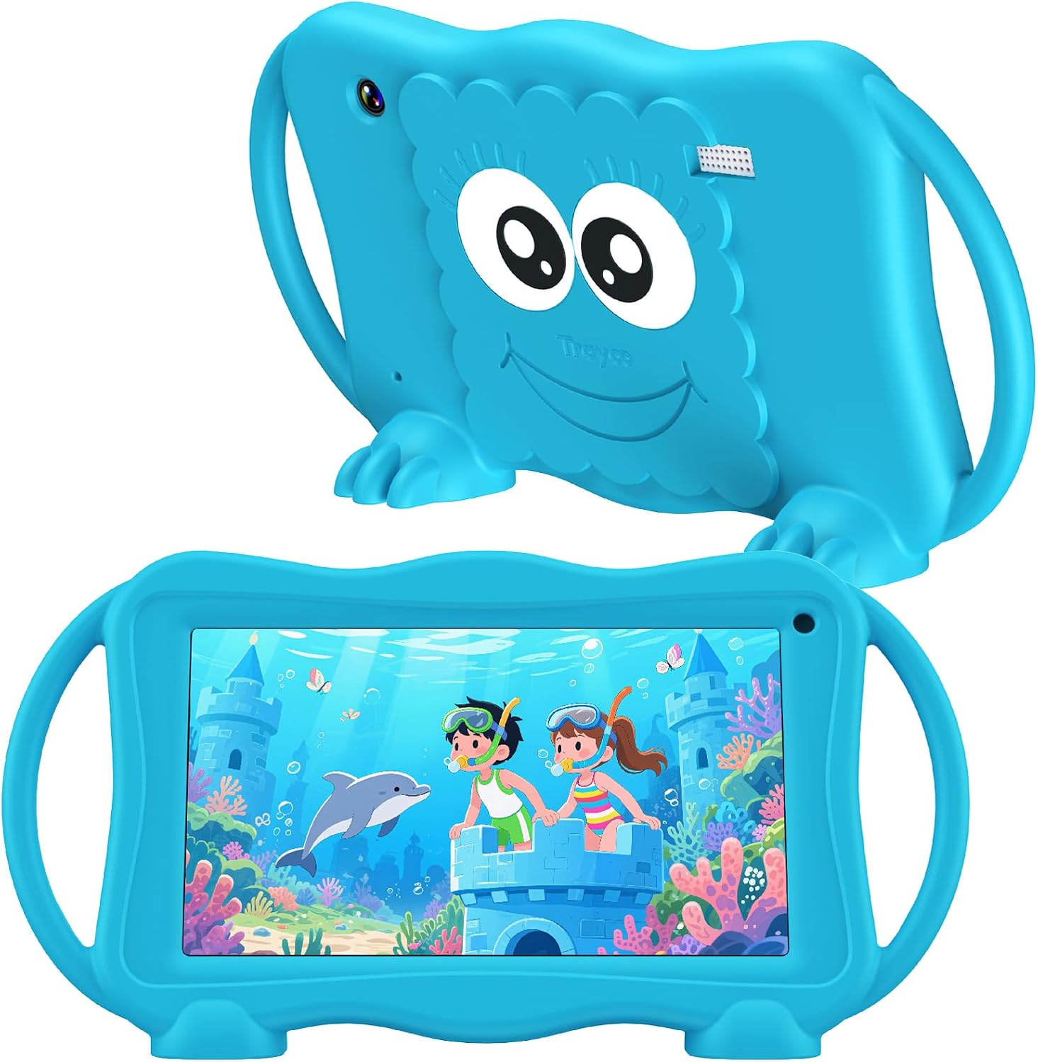 Trayoo Kids Tablet 7 Inch Tablets for Kids 3-12, 32GB Toddler Tablet with Dual Camera, Parental Control, Solid Case, WiFi, GMS, YouTube, Netflix, Android Learning Software Installed (Blue)