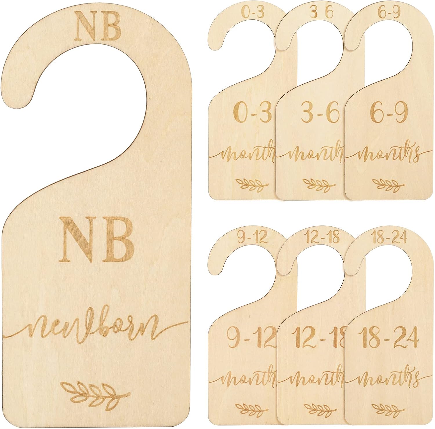 Whaline Wooden Baby Closet Size Dividers Set of 7 Wardrobe Hanger Organizer from Newborn to 24 Month Nursery Decor Dividers with Blue Velvet Bag Design for Home Nursery Infant Baby Clothes