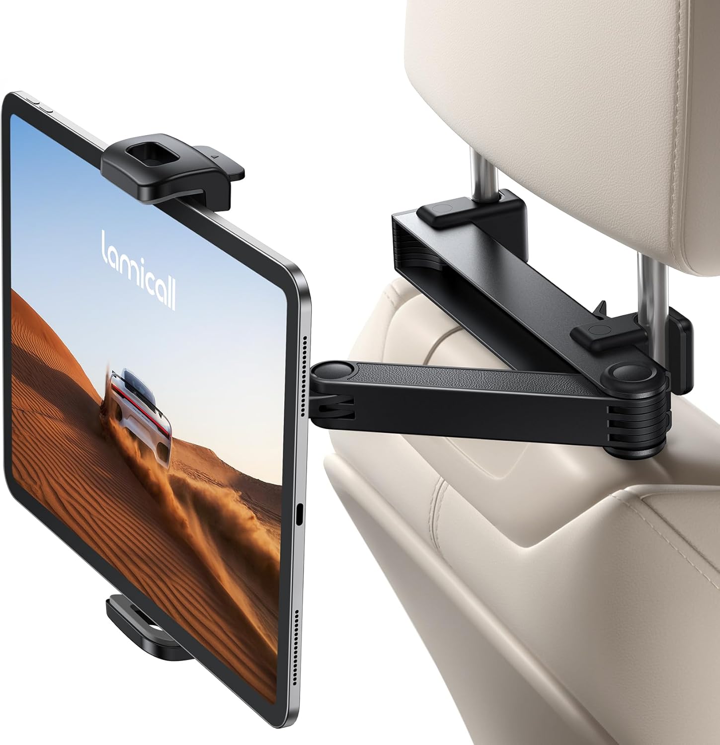 Lamicall Car Headrest Tablet Holder – [Lockable] [3 in 1 Extension Arm] Upgrade Tablet Mount for Car Backseat, Gifts Road Trip Essentials for Kids, for iPad Pro Air Mini, Fire HD, 4.7-13″ Tablets