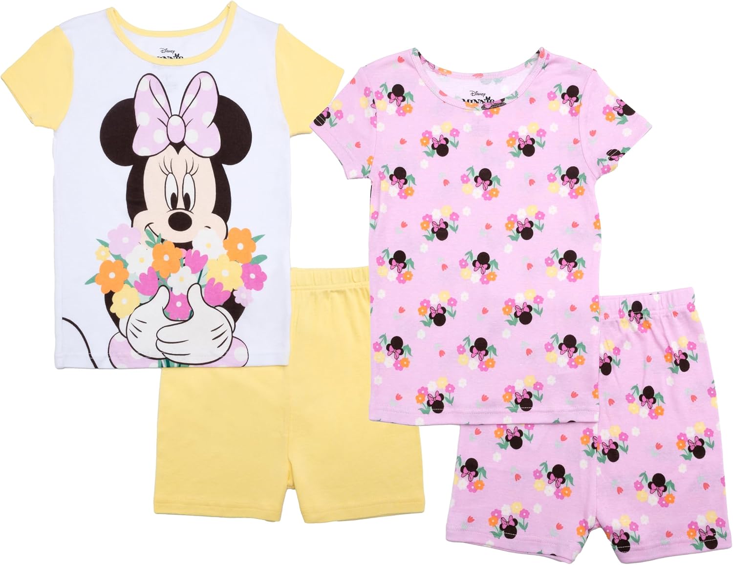 Disney Girls’ 4-Piece Snug-fit Cotton Matching Pajama Set, Soft & Cute for Kids