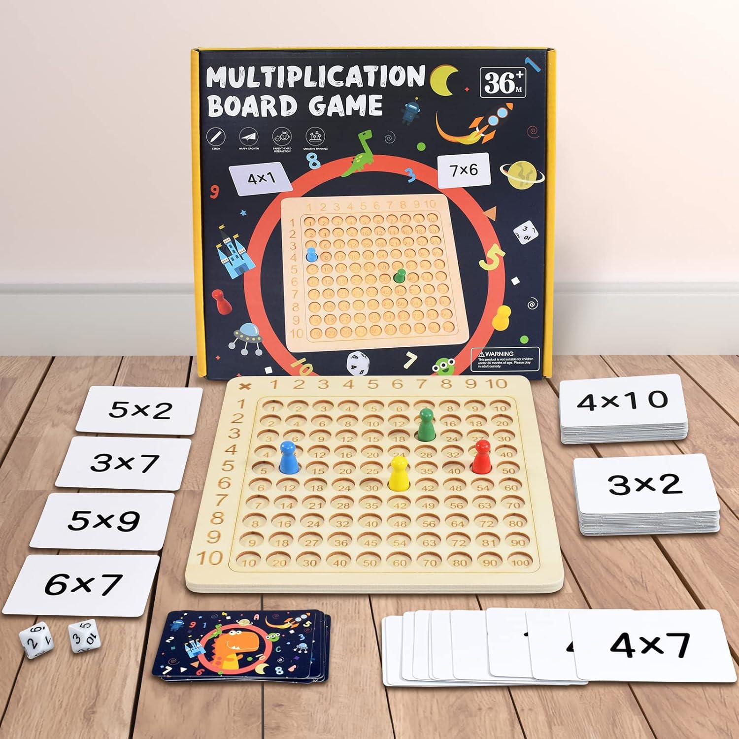 BAKAM Wooden Multiplication Board Math Game for Kids 8-12, Math Manipulatives Set with 100PCS Flash Cards for Kids 6-8 Years Old, Montessori Counting Toy Preschool Learning