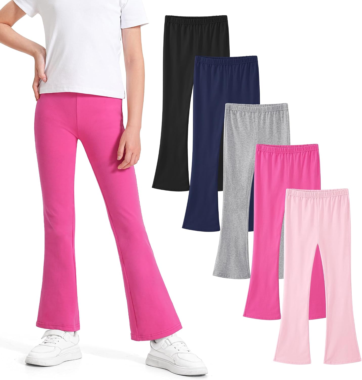 BOOPH 5 Pack Girls Flare Leggings High Waist Bell Bottom Pants Kids Cotton Casual Clothes for Teen Girl