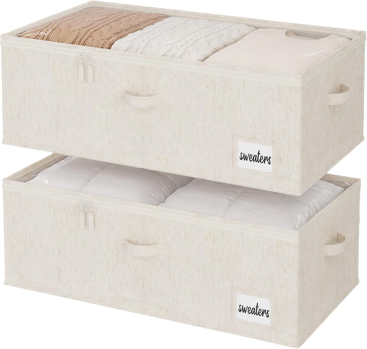 StorageWorks Under Bed Storage Bins, 10″ Underbed Storage Containers with Clear Lid, Handles and Label Holder, 20.5 Gallon Storage Box for Clothes, Bedding, Blankets, Shoes, Baby Clothes, 2 Pack