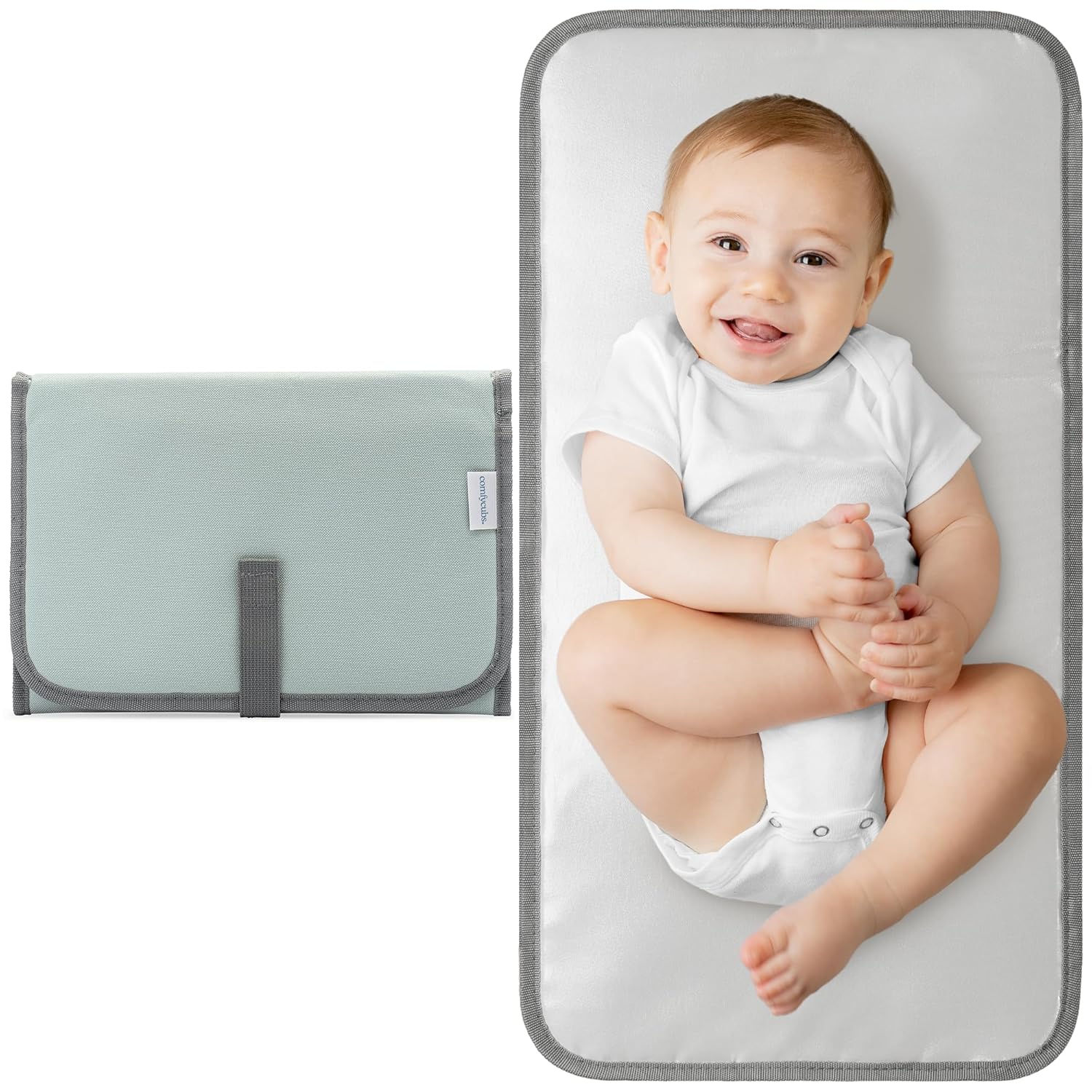 Comfy Cubs Baby Changing Pad Compact Size – Waterproof Diaper Changing Mat with Cushioned Pillow – Soft & Lightweight, Foldable Design for Travel – Stylish Design for Boys and Girls – Earth Green