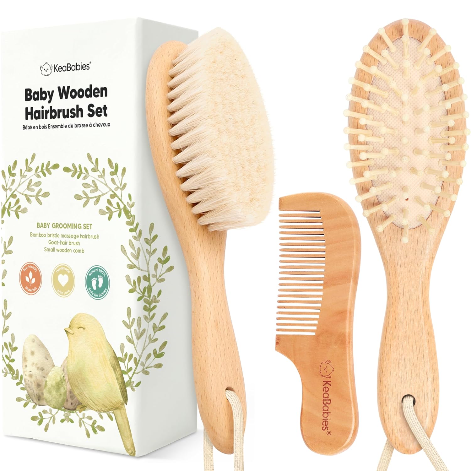 Wooden Baby Hair Brush Set for Newborns, Toddlers – Soft Goat Bristle Baby Brush and Comb Set Newborn Grooming Kit for Cradle Cap Care, Durable & Gentle, Boy, Girl Infant Essentials (Regular, Walnut)