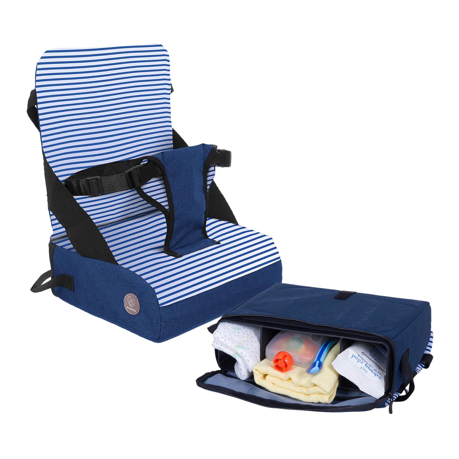 Dreambaby Grab ‘N Go Travel Booster Seat – Portable Toddler High Chair for Dining (6M-3Y) with Storage & Shoulder Strap