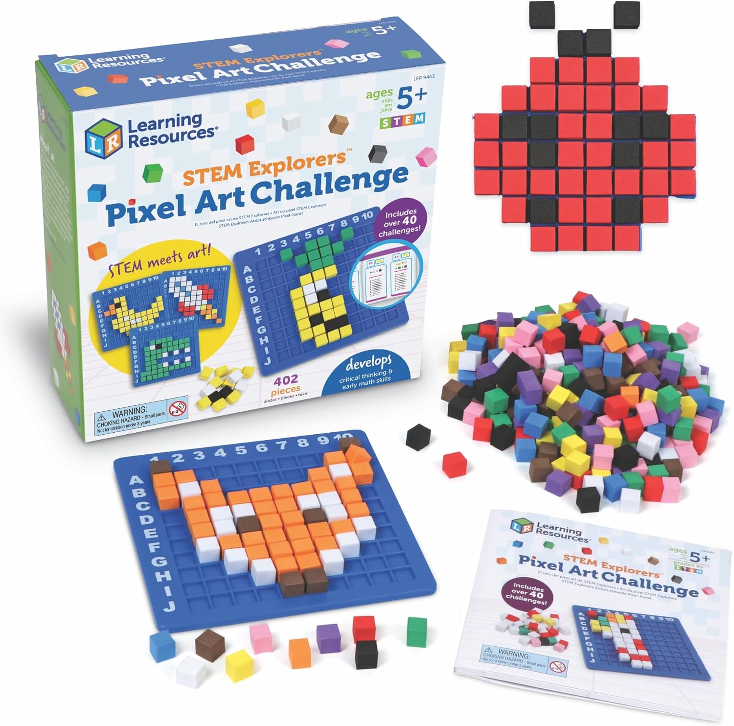 Learning Resources STEM Explorers Pixel Art Challenge – Science Kits & STEM Activities for Kids, Pattern Blocks, Fine Motor Skills, Math Manipulatives, Sorting and Counting, Gifts for Boys and Girls