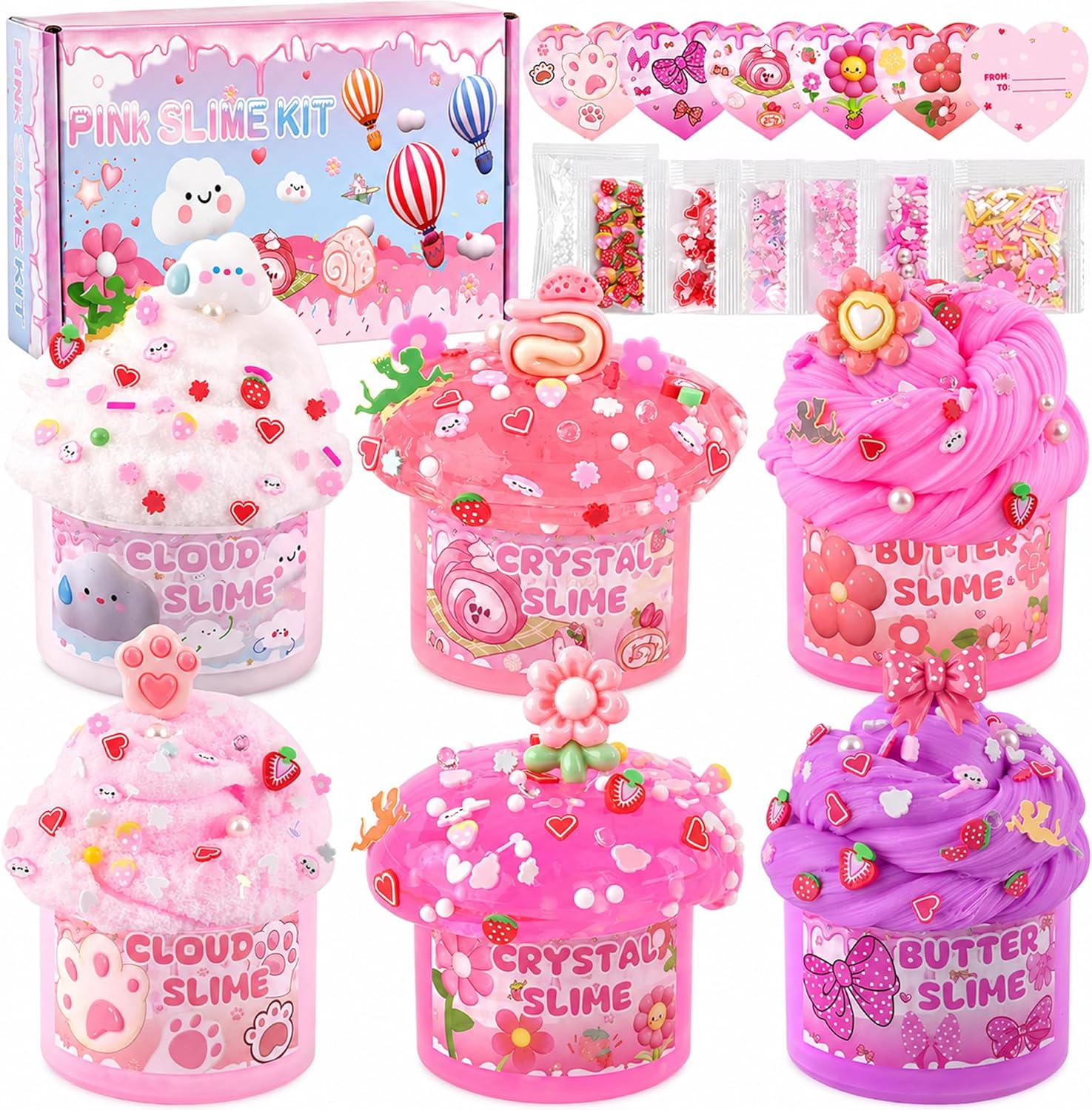 6 Pack Slimes, Pink Slime Kids, Cloud Slime kit for Girls Ages 8-12, Toys for Girls and Boys, for Kids Slime Set Party kit Goodie Bag Stuffers, 4 5 6 7 8 9 10 Year Old Girl Birthday Gift Cute Stuff