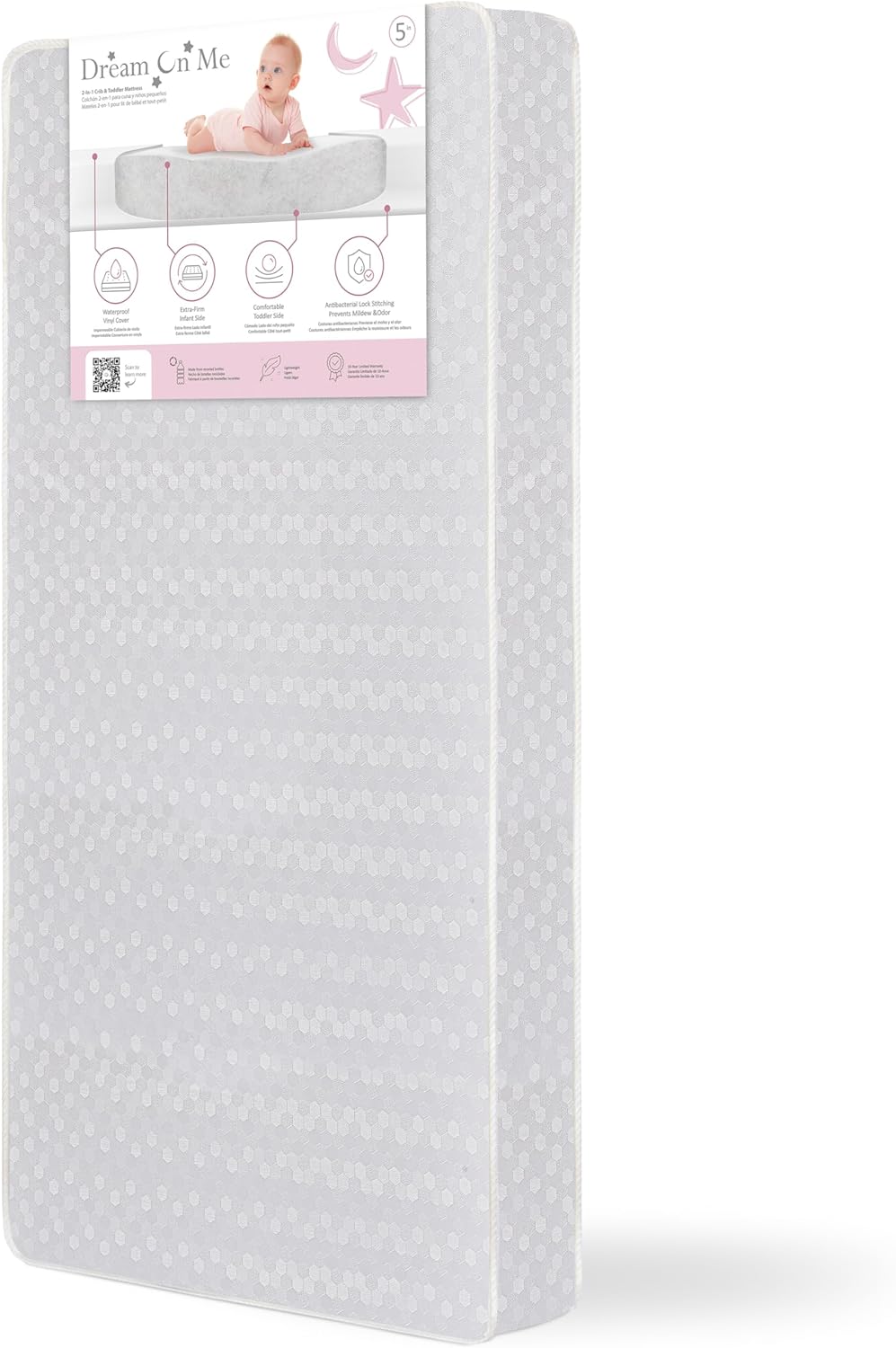 Dream On Me Honeycomb Orthopedic Firm Fiber Standard Baby Crib Mattress, Greenguard Gold and JPMA Certified, 5” Fiber Core Optimum Support, Fits Crib and Toddler Bed, Waterproof Vinyl Cover