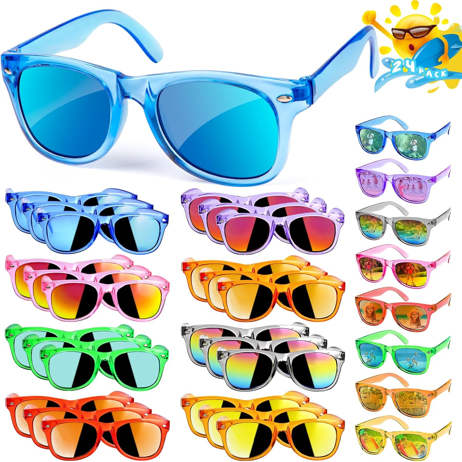 AILEHO Kids Sunglasses Bulk Party Favors – 24 Packs Boys Girls Sunglasses for Kids Age 3-8 with UV 400 Protection, Neon Sunglasses for Kids Party