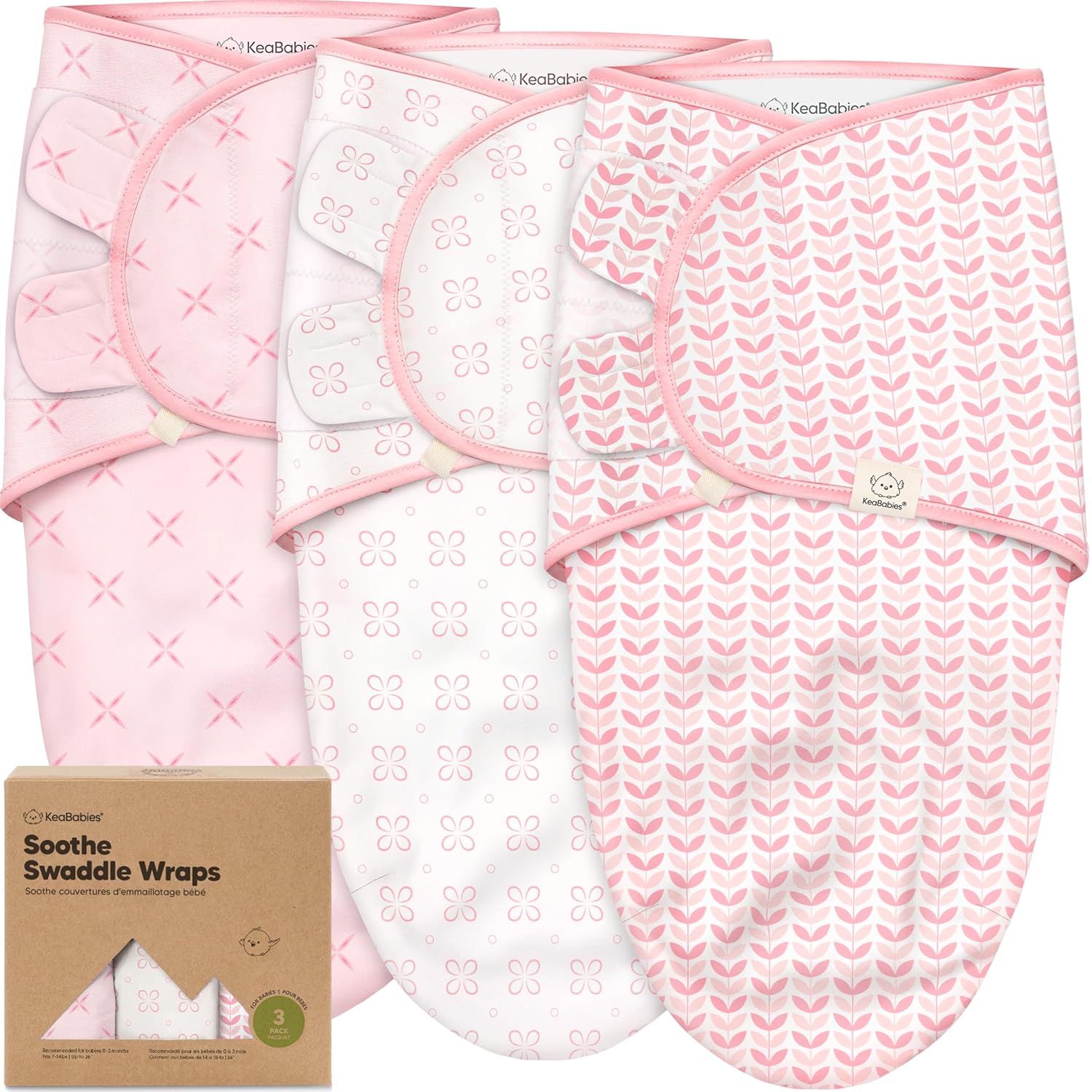 KeaBabies 3-Pack Organic Baby Swaddles for Newborns, Infant (Blossom, 0-3M) | Baby Girls, Boys, Soft Organic Cotton, Snug, Newborn Swaddle Sleep Sack, Nursery Swaddling Blankets