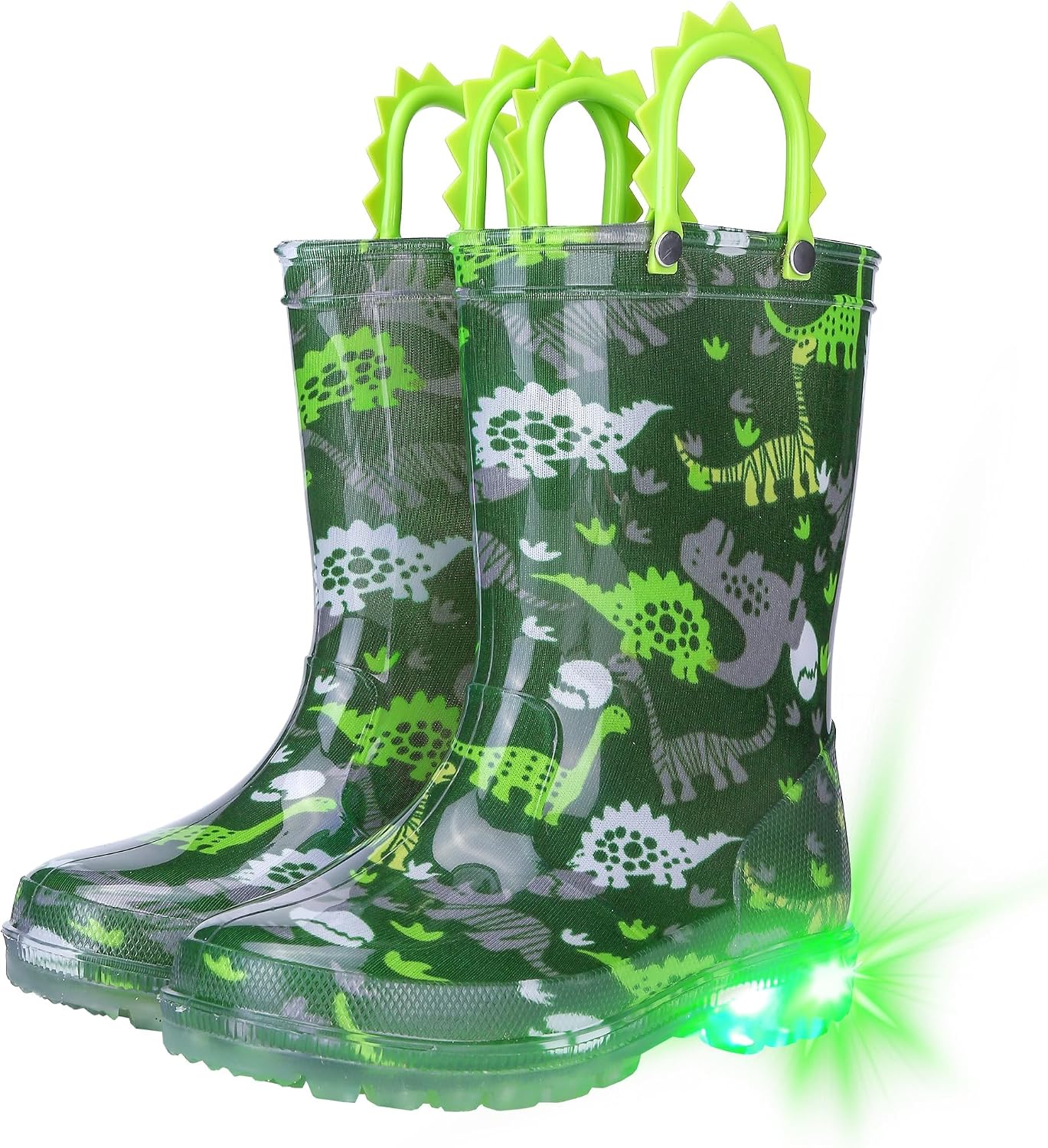 Funspread Toddler Kids Rain Boots – Light Up Boys Rainboots Boots Waterproof Lightweight Outdoor Shoes with Easy-On Handles (Toddler/Little/Big kids)