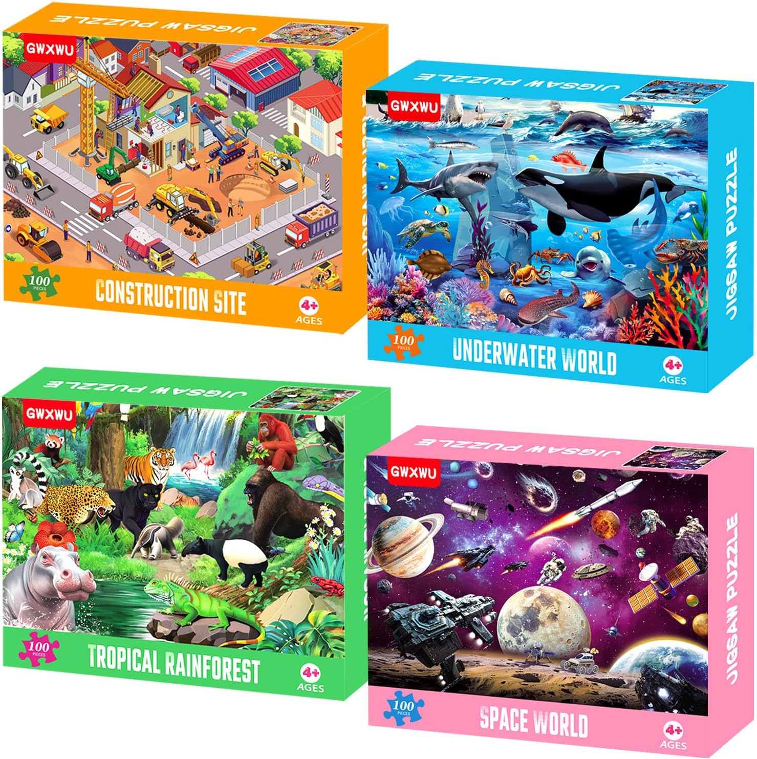 100 Piece Puzzles for Kids Ages 4-6 – Jigsaw Puzzles for Kids Ages 6-8 8-10 100 Piece Jigsaw Puzzle for Adults Toddler Children Learning Educational Puzzles Toys Gifts for Girls Boys 4-Pack