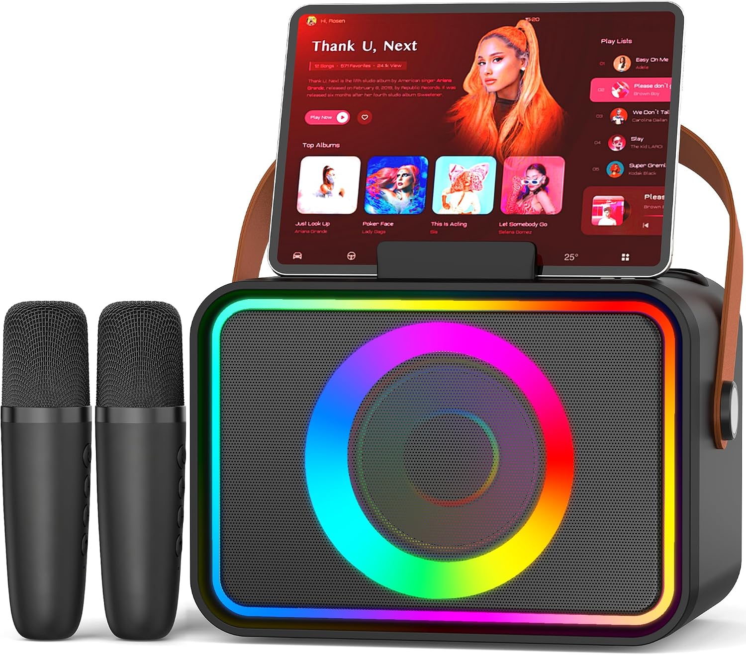 Karaoke Machine for Kids Adults,Portable Bluetooth Speaker with 2 Wireless Microphone with LED Lights, Karaoke Microphone with PA System Supports USB/TF/AUX,Gift for Party(Black) (Black)