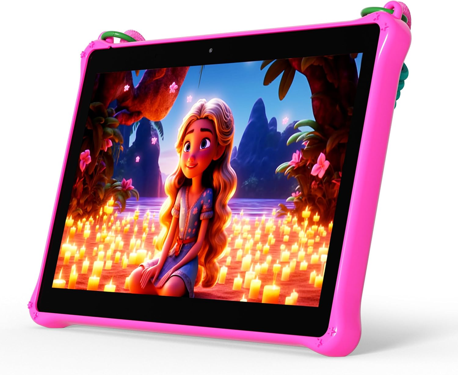 PRITOM 10 inch Kids Tablets Android, 64GB, Tablet with Lanyard, Parental Control, HD IPS Display, WiFi, Dual Camera, Toddler Tablet for Kids, Pink