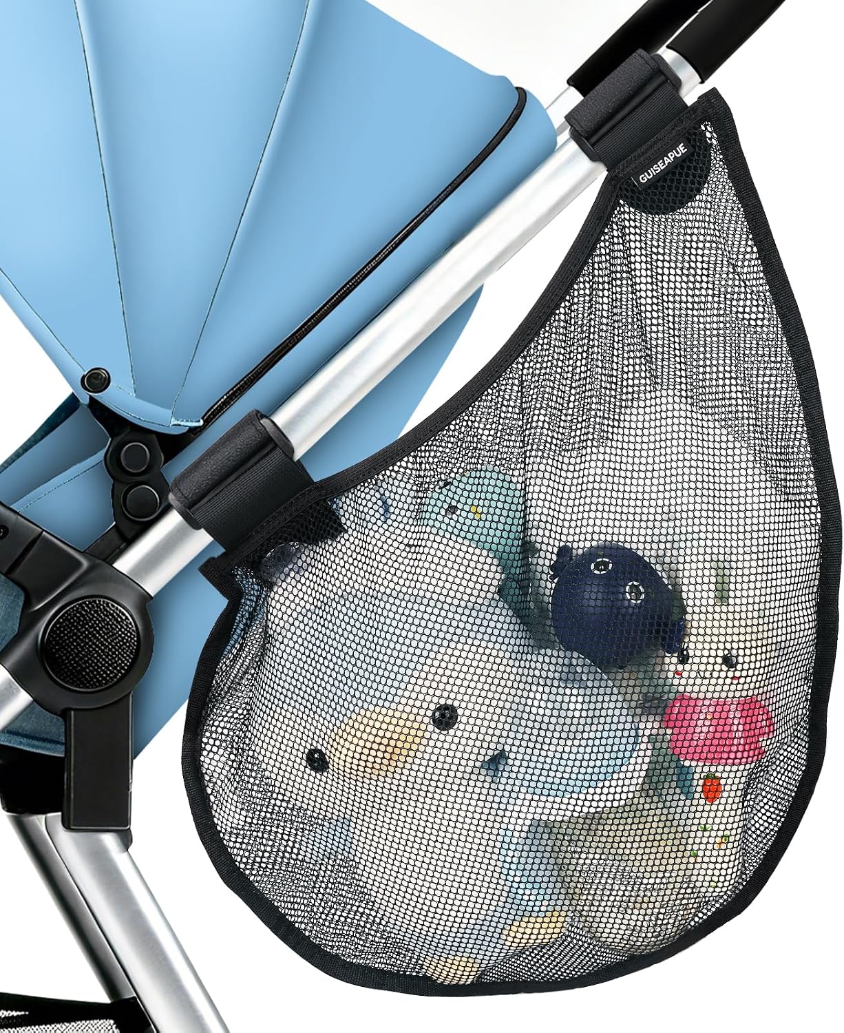 Guiseapue Side Sling Stroller Cargo Net: Universal Travel Stroller Organizer Attachment, Stroller Caddy Anti-Tipping Design, Mesh Storage for Baby Essentials, Fits Uppababy, Nuna, Butterfly, Graco