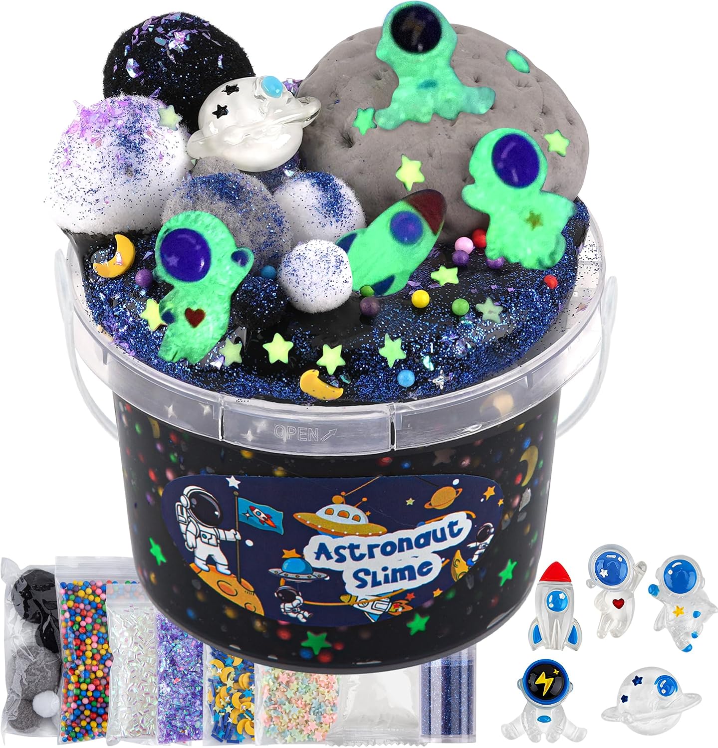 Astronaut Galaxy Slime for Kids, Big Slime Bucket with Clay, Glow in The Dark Slimes Kit for Girls and Boys Ages 8-12, Slimes Party Favors for Birthday Easter, Sensory DIY Toys