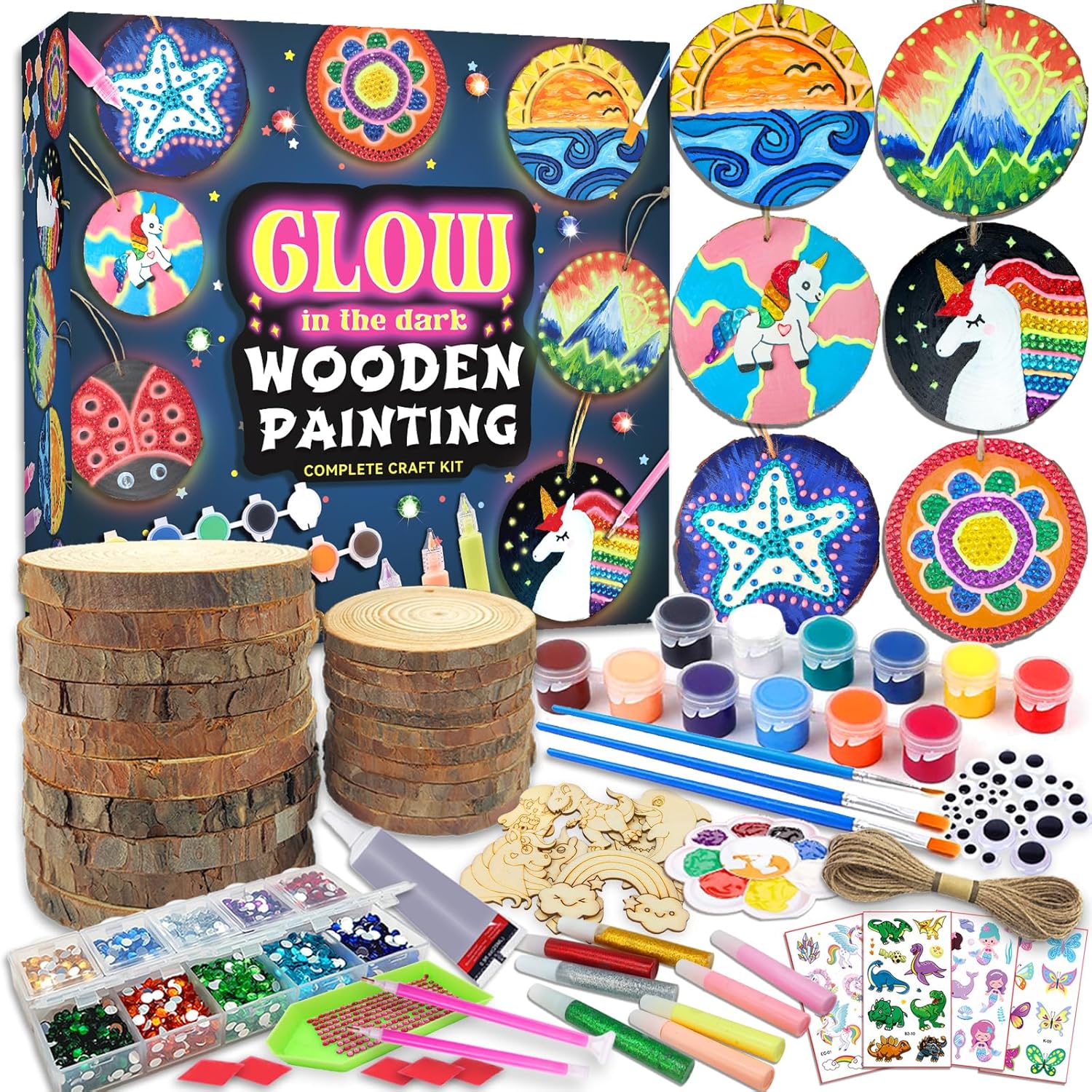 klmars Kids Wooden Painting Kit-Glow in The Dark-Arts & Crafts Gifts for Boys Girls Ages 5-12-Craft Activities Kits – Creative Art Toys for 5, 6, 7, 8, 9, 10, 11 & 12 Year Old Kids