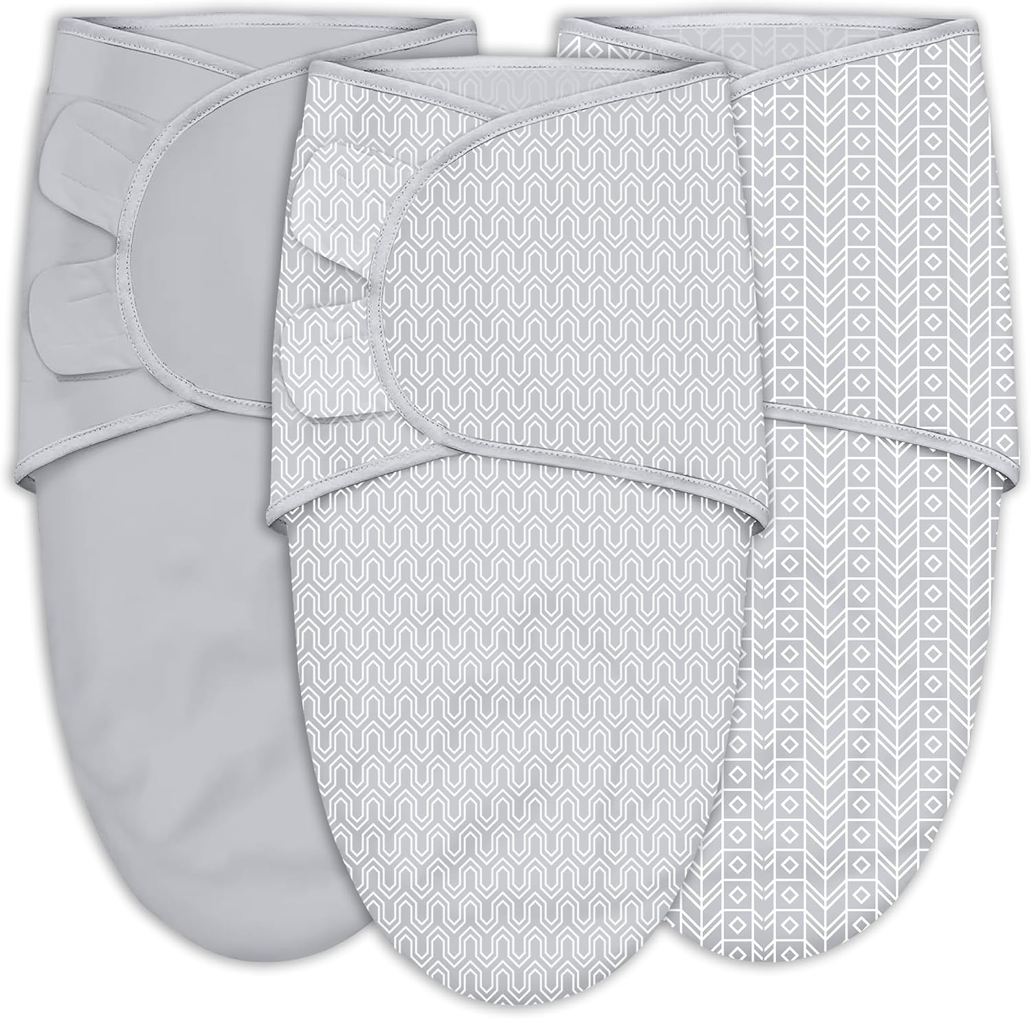 SWEET DOLPHIN 3-Pack Baby Swaddle Sleep Sacks – Newborn Swaddle Blanket with Soft Cotton – Ergonomic Wrap for Boys and Girls, 0-3 Months, Grey