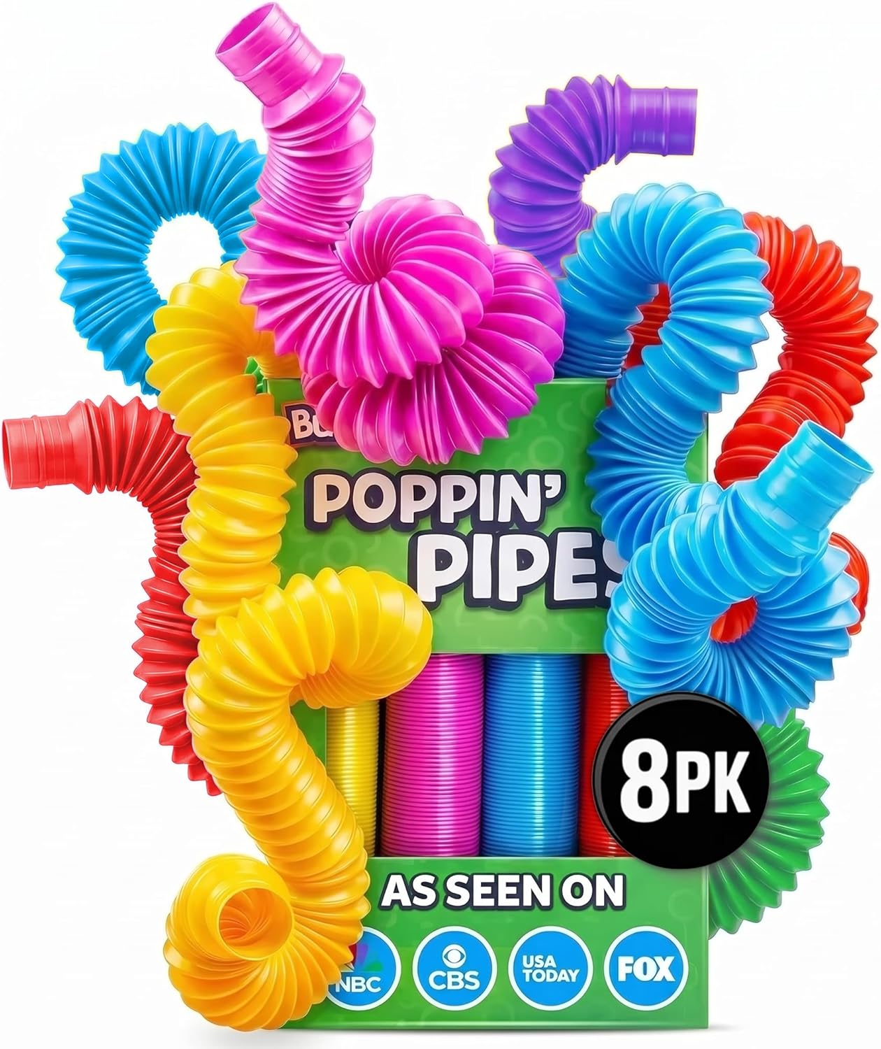 BUNMO Pop Tubes – Sensory Toys – Fidget Toys – Imaginative Play & Stimulating Creative Learning – Hours of Fun for Kids – Tons of Ways to Play – Non-Mouthable Toy 3+ – 8 Pack Large
