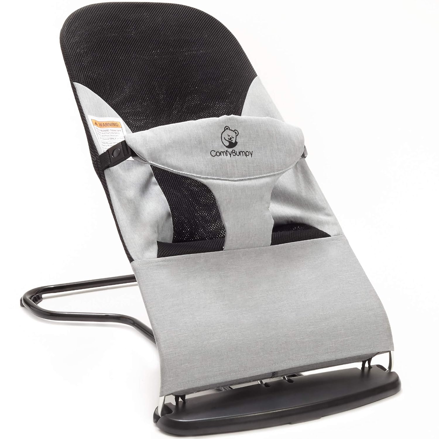 ComfyBumpy Ergonomic Baby Bouncer Seat – Bonus Travel Carry Case – Safe, Portable Bouncing Chair with 3 Adjustable Height Positions – Bouncy Seat Perfect for 8-20lbs Babies (Grey)