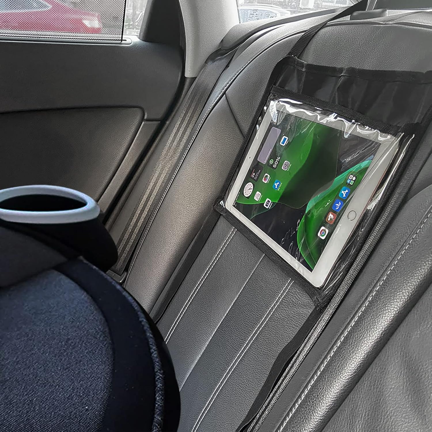 Car iPad Kindle Tablet Holder for Rear and Forward Facing Mirror, Car Mount Hanger Case for Vehicle Backseat Headrest Up to 10.5′, Lightweight Washable and Portable (Black)