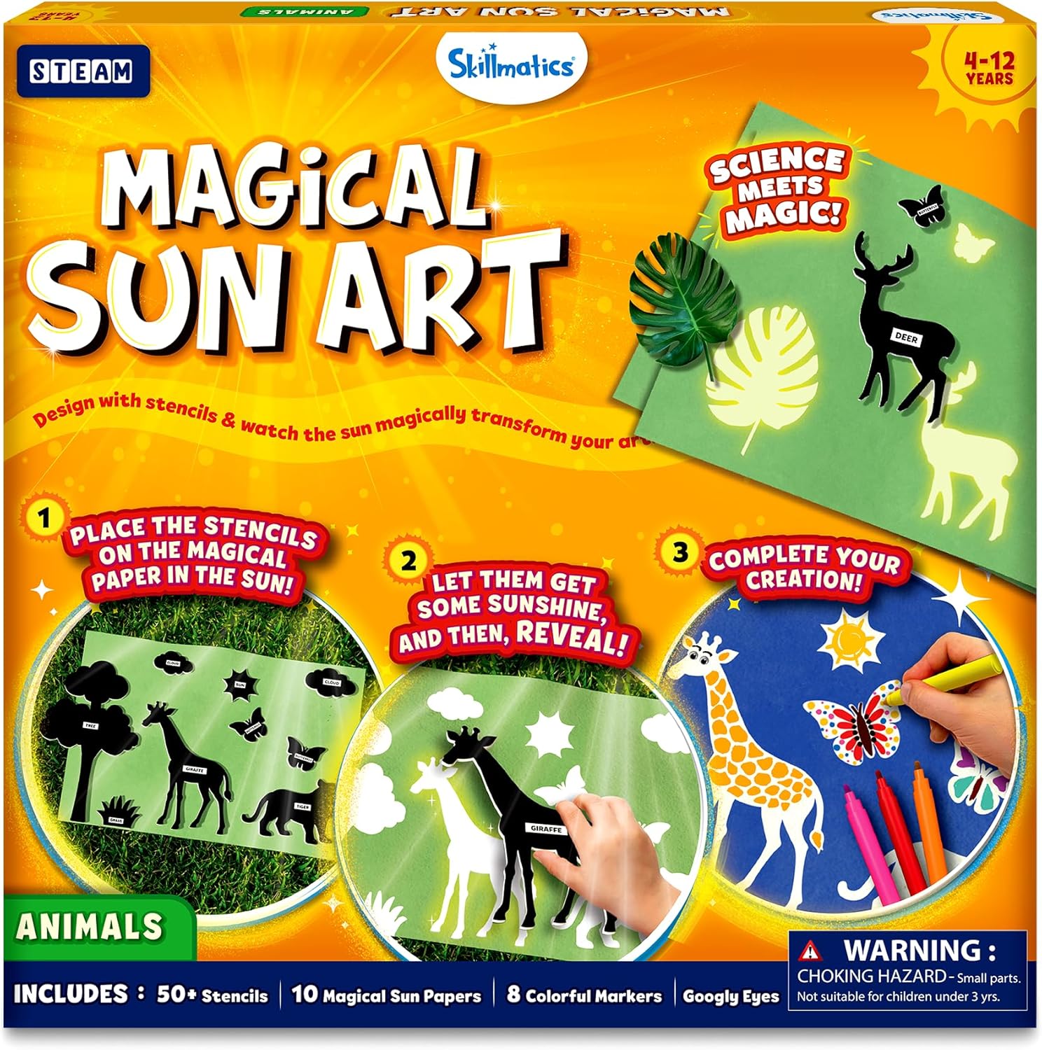 Skillmatics Sun Paper Art Kit – STEM Craft Kit for Kids with Decorative Paper, Stencils & Markers, Create with Sunlight, Mess-Free, Indoor Fun, Gifts for Ages 4, 5, 6, 7, 8, 9, 10, 11, 12