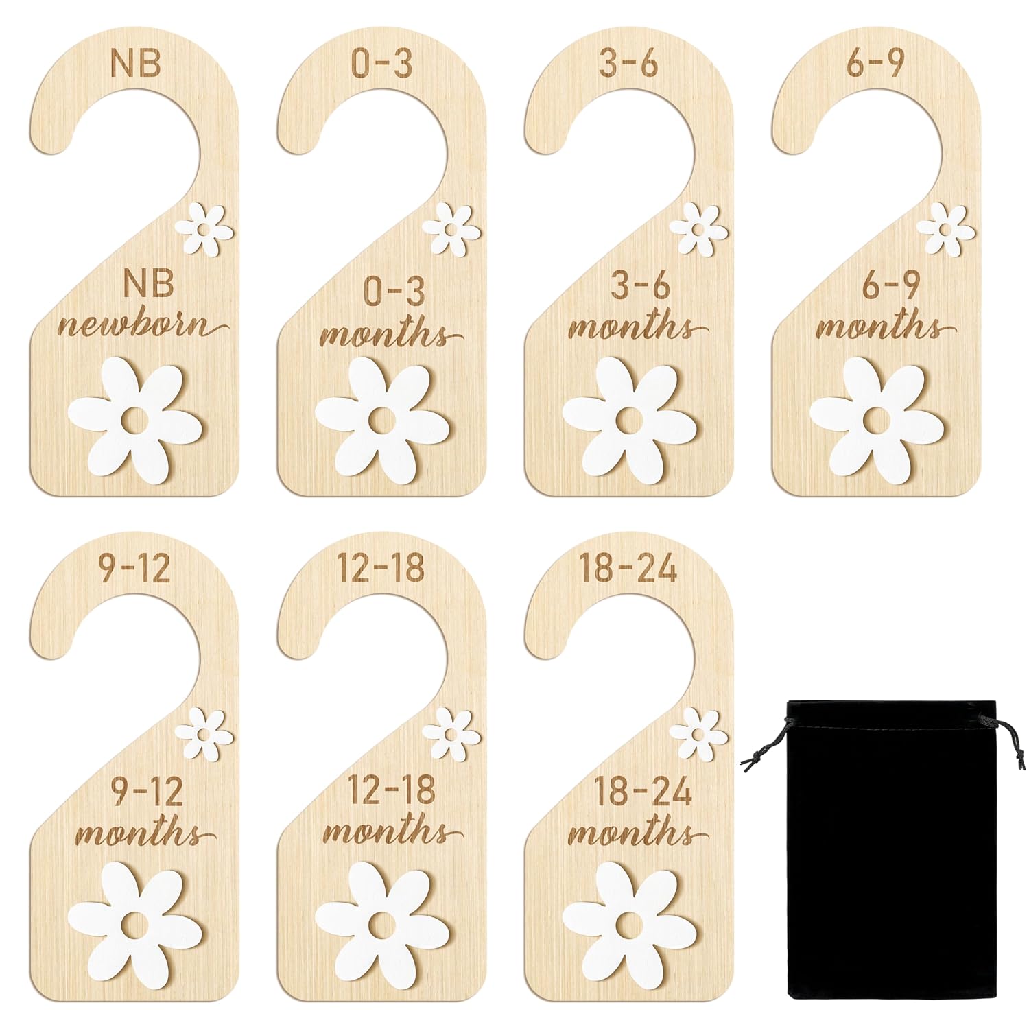 R HORSE Wooden Baby Closet Dividers – 8Pcs Double-Sided 3D Daisy Nursery Closet Organizer Baby Clothes Size Hanger Dividers Newborn Nursery Decor Birthday Gift for Boy Girl (0-24 Months)