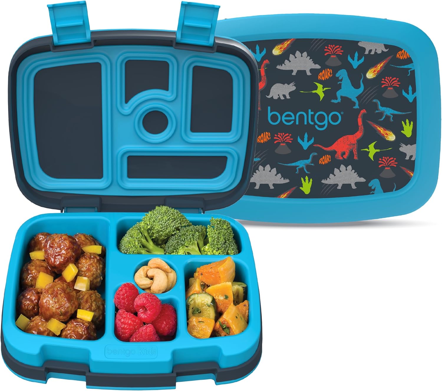 Bentgo Kids Prints Leak-Proof, 5-Compartment Bento-Style Kids Lunch Box – Ideal Portion Sizes for Ages 3-7, Durable, Drop-Proof, Dishwasher Safe, & PFAS & BPA-Free Materials (Dinosaur)