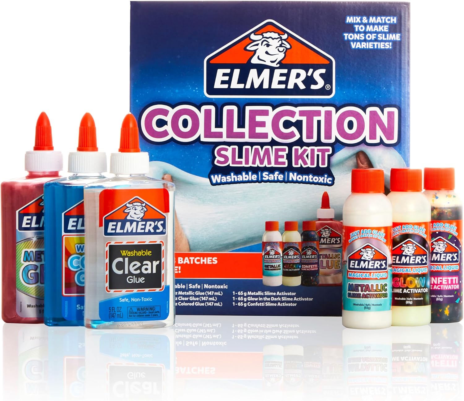Elmer’s Collection Slime Kit, Washable, Nontoxic, 6 Count – Includes Metallic, Clear, Colored Glue, Magical Liquid Slime Activators