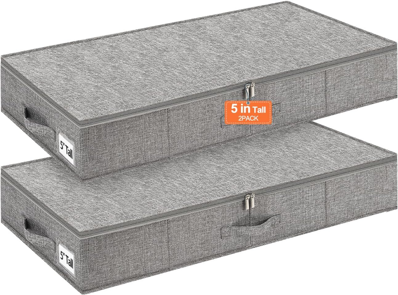 punemi 5 inches High Low Profile Under Bed Storage with Sturdy Sides & Bottom – Ideal for Under Couch, Crib, Clothes & Toy Storage, 2-Pack Grey