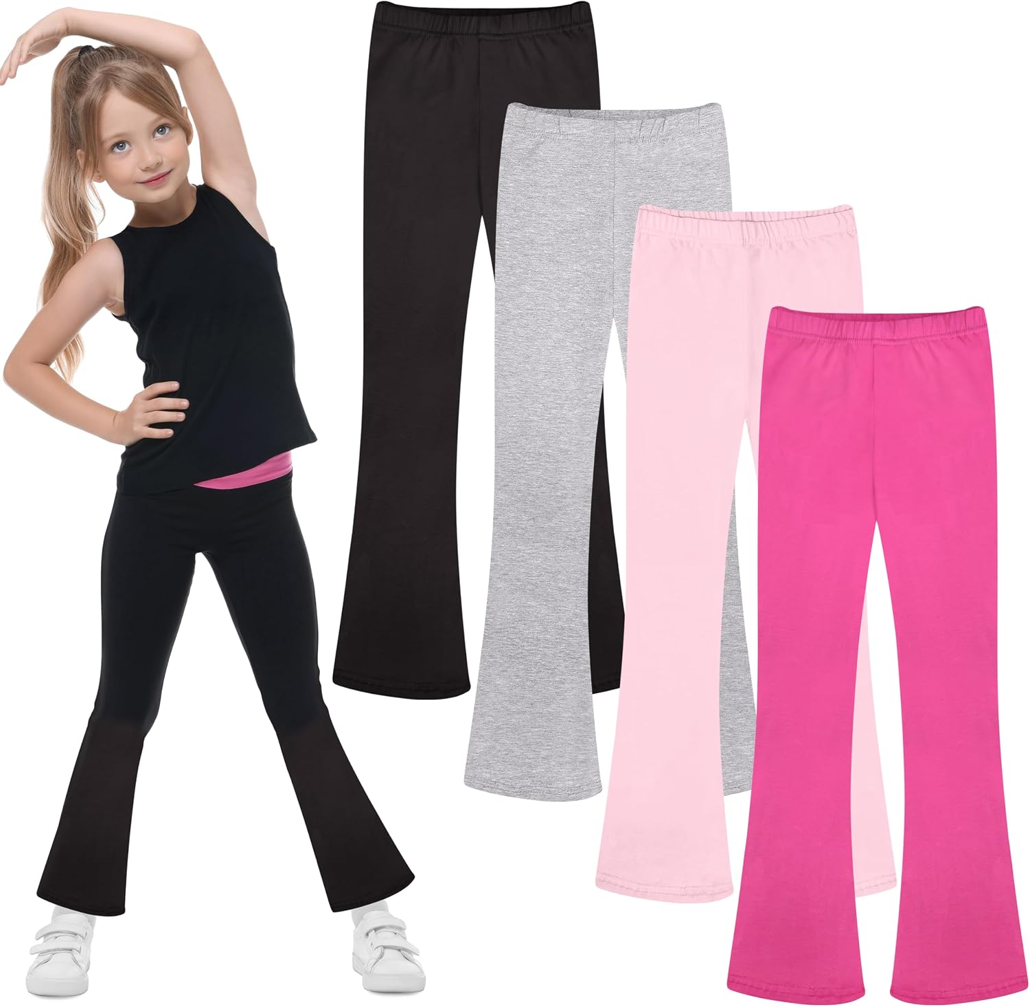 FEQO Girls Flare Leggings Pants Girl Cotton Leggings Bell Bottoms 5-14 Years