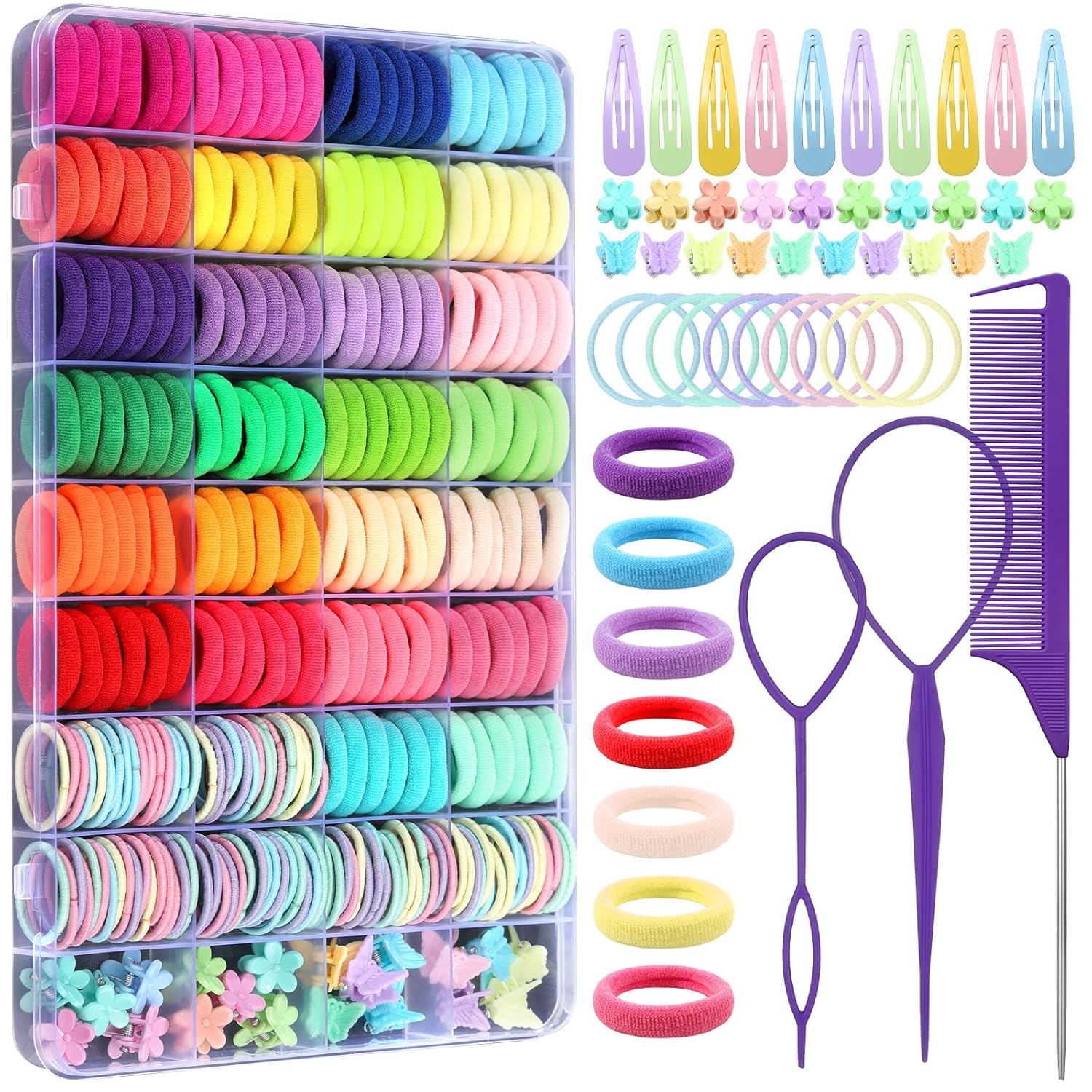 Hair Accessories for Girls – 360 Pieces Toddler Elastic Hair Ties, Hair Clips, and Hair Tail Tools in 31 Colors