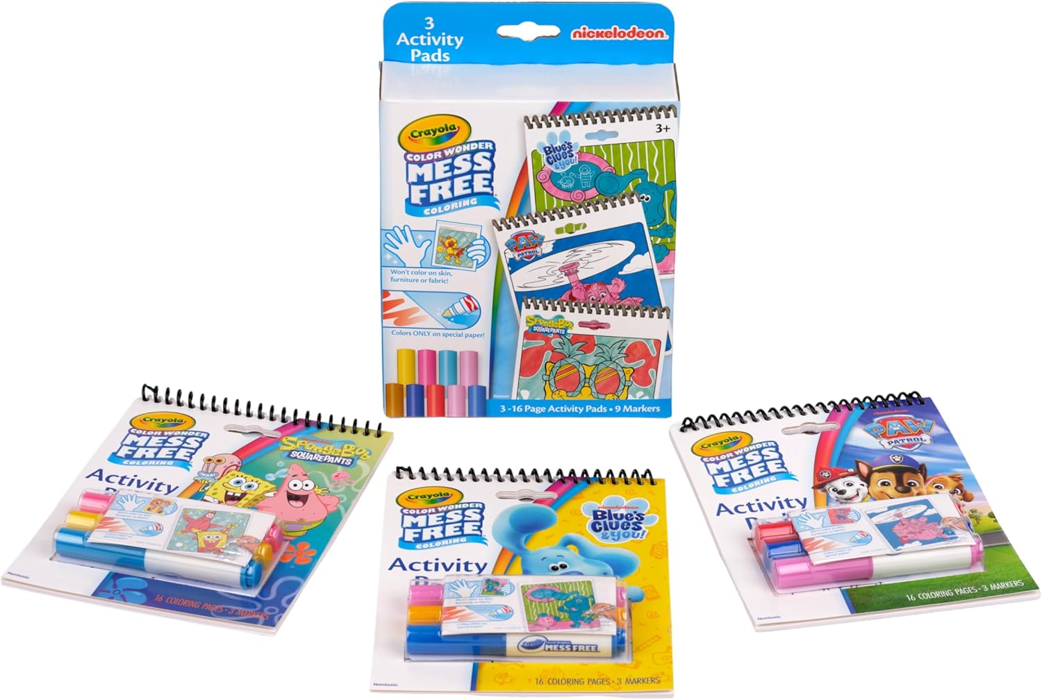 Crayola Color Wonder Nickelodeon Activity Pad Bundle (3pk), Mess-Free Coloring Set for Kids, Paw Patrol, Spongebob & Blue’s Clues, Travel Activity, Gift for Toddlers, 3+