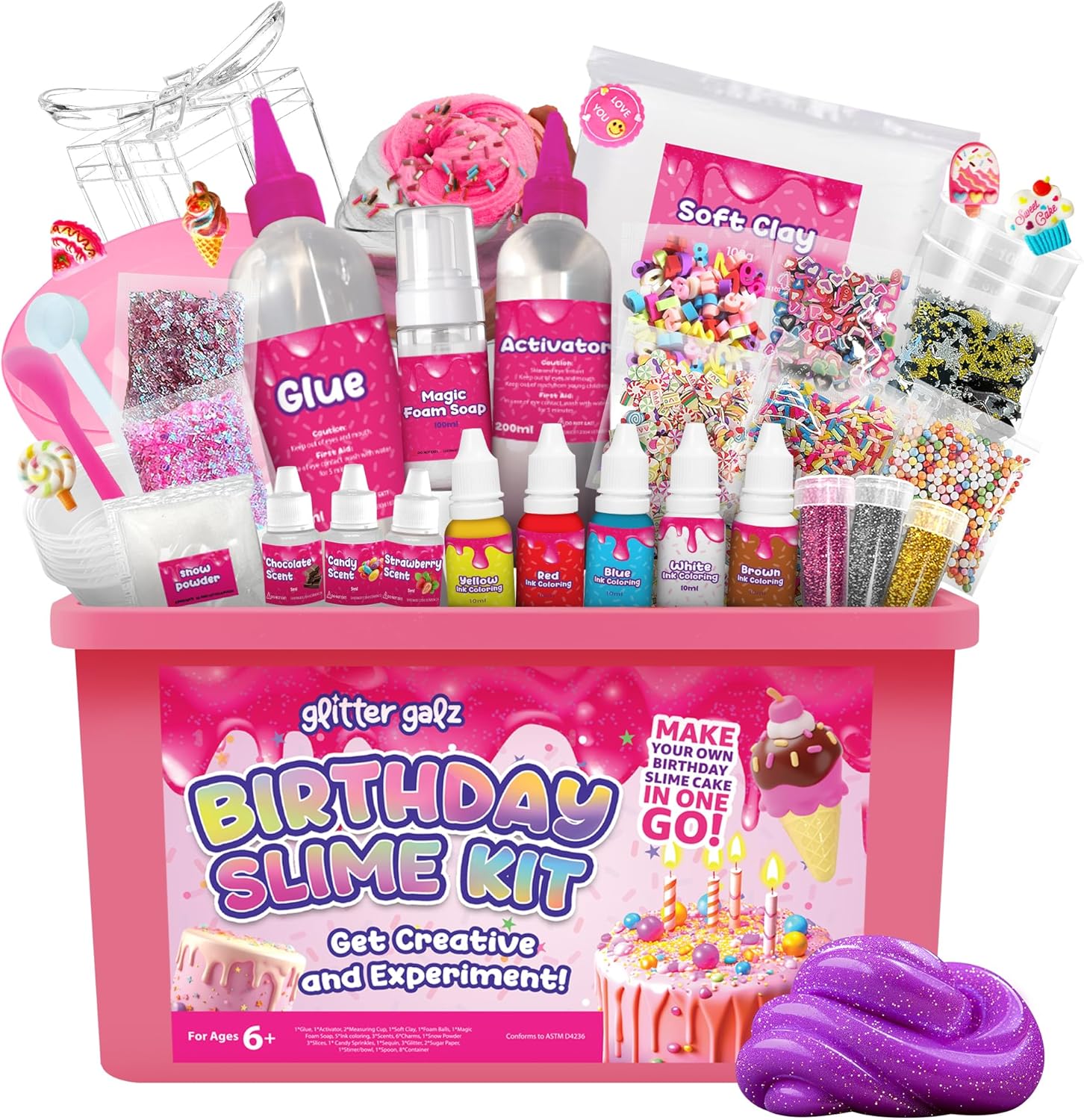 Slime Kit | Glitter Galz Birthday Gifts for Girls Ages 6+ | DIY Make Your own Slime Birthday Party 42 Mix-ins | Arts and Crafts | Slime-Making kit | Slime Activator | Sensory Gifts for Teens