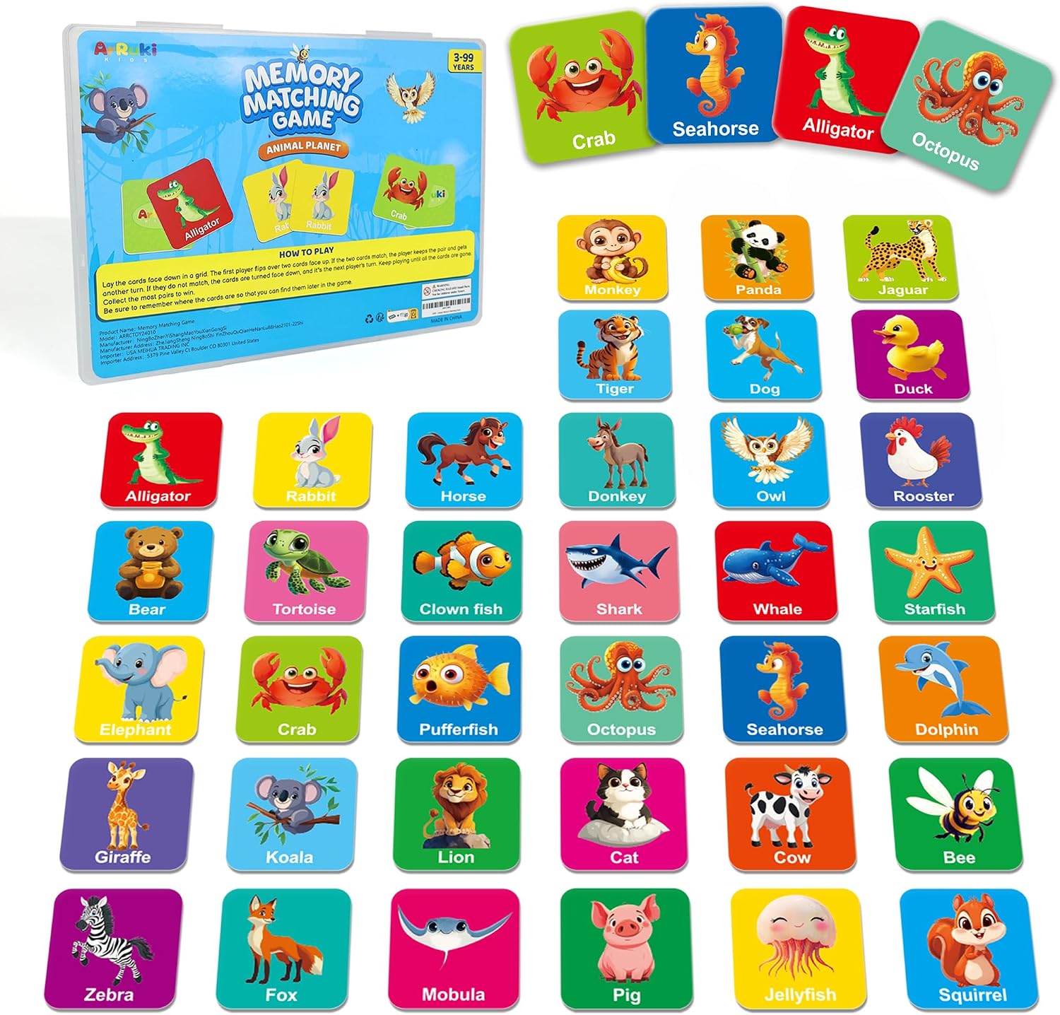 72 PCS Memory Match Game, Animial Matching Game for Kids 3 and up, Enhanced Memory Skills for Toddlers Ages 3 and Up