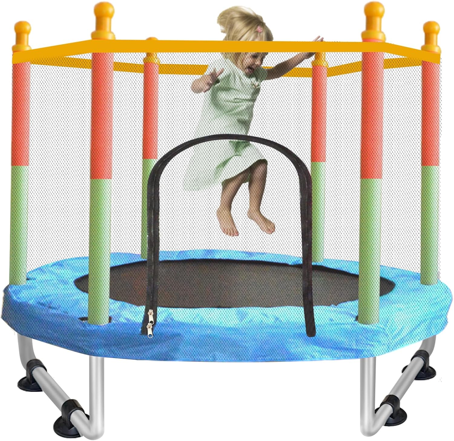 Toddler Trampoline for Kids Ages 1-8, 55” Small Trampoline Indoor Outdoor | Safety Enclosure Net, No-Gap Jump Mat, Anti-Rust, Easy Assembly, Baby Mini Trampolines, Play Gym, Birthday Gifts for Children