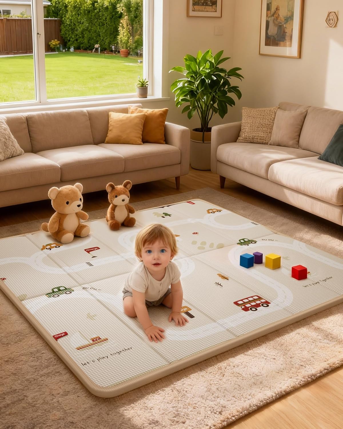Baby Play Mat, 0.8”Thickened XPE Foam Play Mat, 71 x 59” Floor Mat with Foldable & Reversible Design, Waterproof PlayMats/Playmat for Babies,Baby Playpen, Indoor& Outdoor