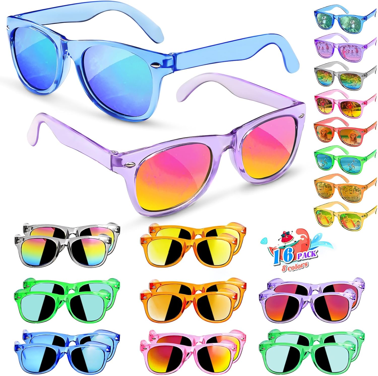 GKTZ Kids Sunglasses Party Favors – Boys Girls Valentines Day Gifts, Neon Sunglasses with UV 400 Protection for Kids Classroom Favors Birthday Goodie Bags Stuffers – 16 Packs