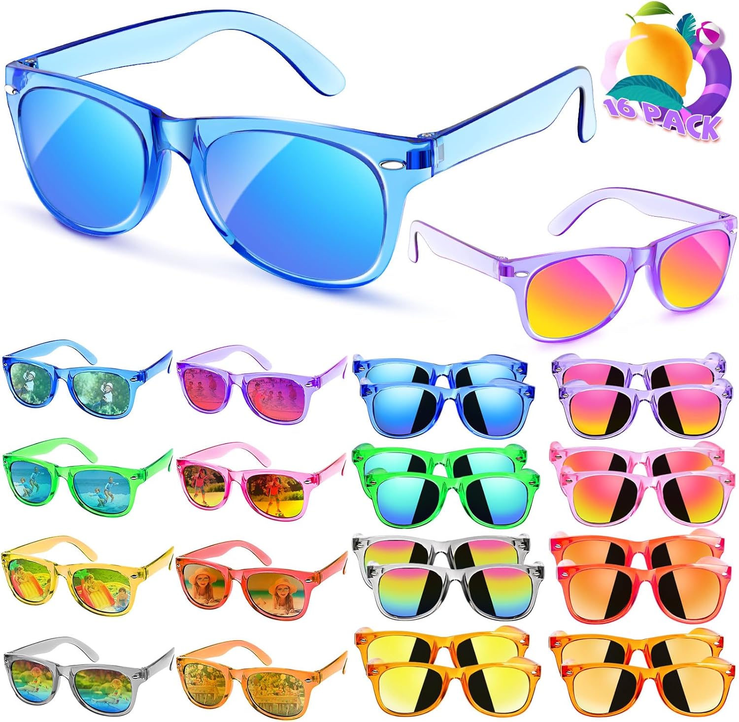 Party Favors Kids Sunglasses Bulk – 16 Packs Neon Sunglasses for Kid Age 3-8, UV400 Protection Party Sunglasses Goodie Bags Stuffers for kids Birthday Party Supply, End of the Year Gifts For Students