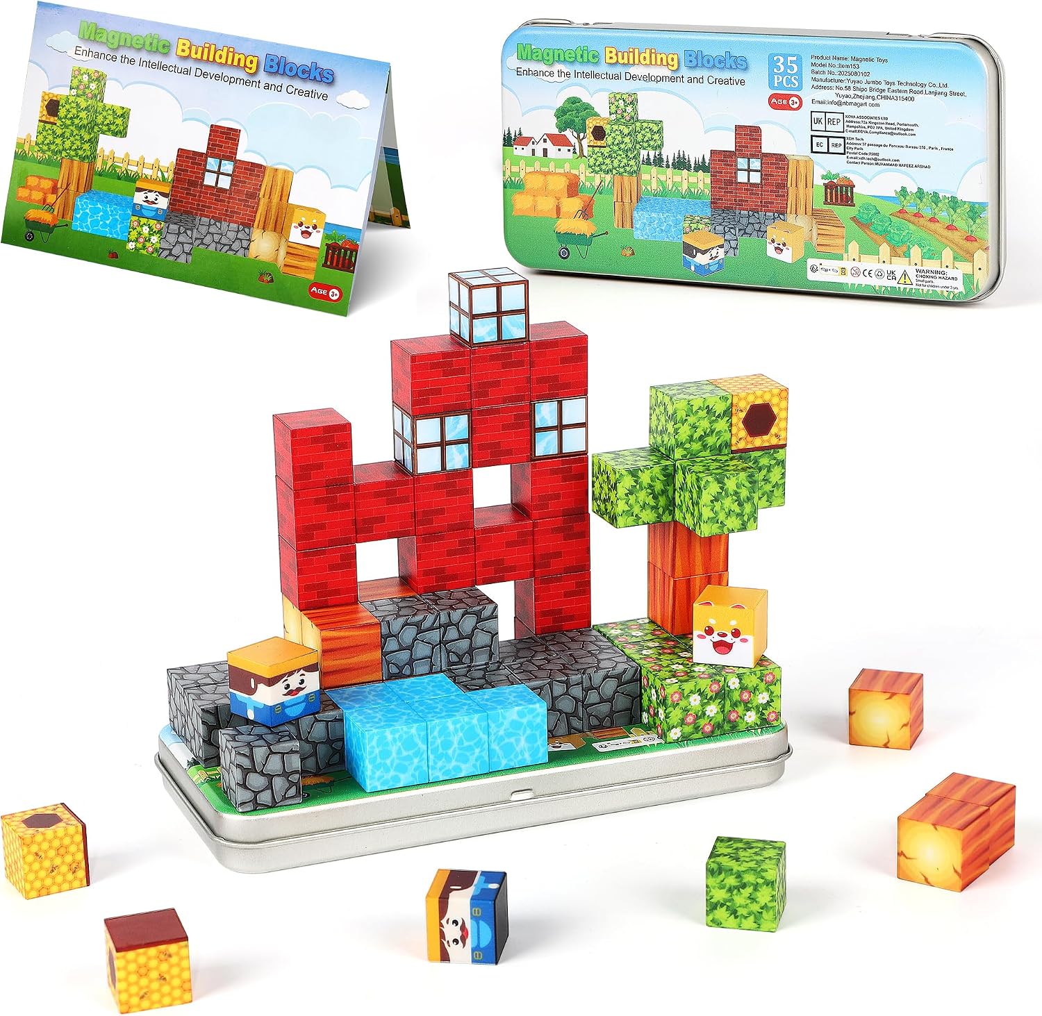 SYSKENI Mini Magnetic Blocks Travel Set, 35PCS Magnetic Blocks Travel Toys for Kids Ages 3-5 4-8, Portable Magnet Cubes Preschool Learning Toys with Portable Iron Storage Box Christmas Birthday