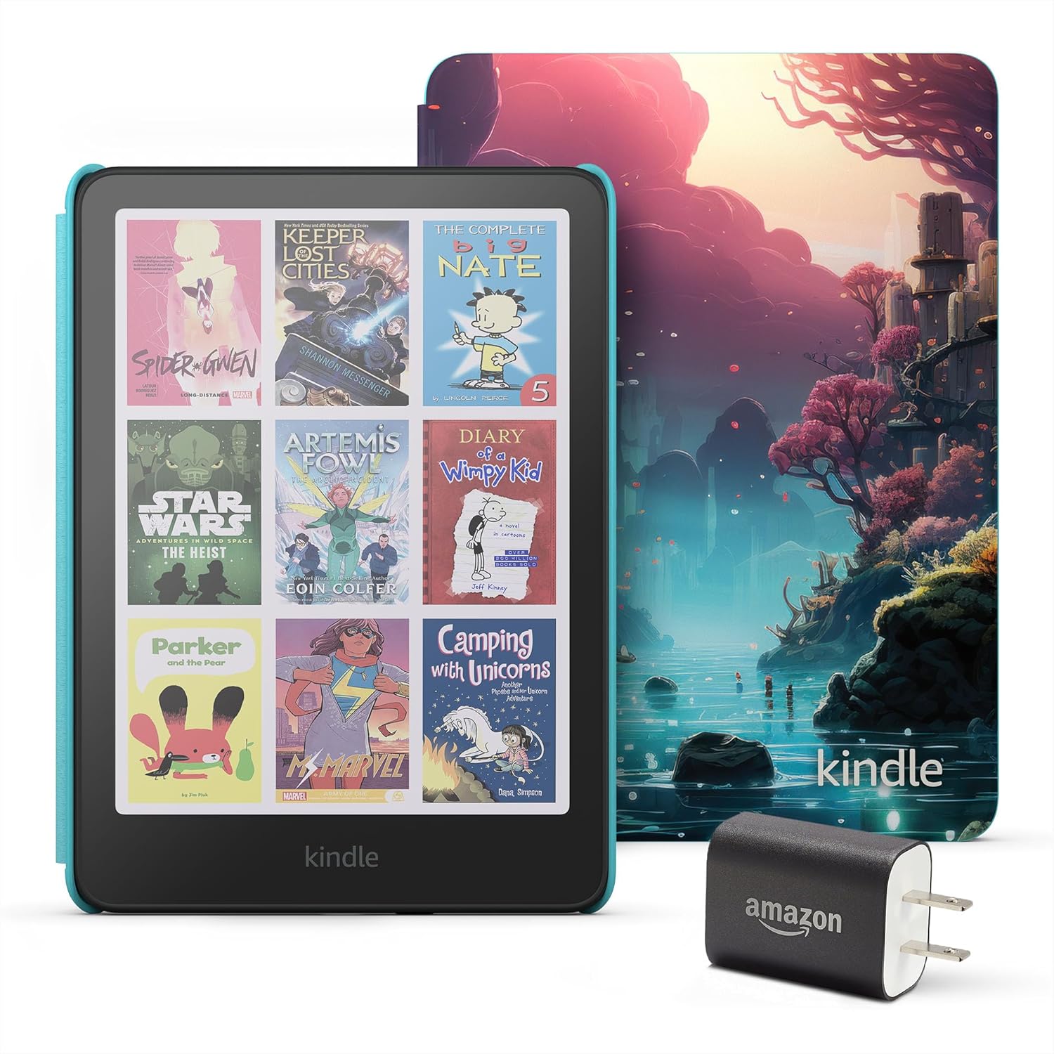 Introducing Amazon Kindle Colorsoft Kids Essentials Bundle including Kindle Colorsoft Kids (16 GB) – First Kindle for kids in color – Fantasy River and Power Adapter